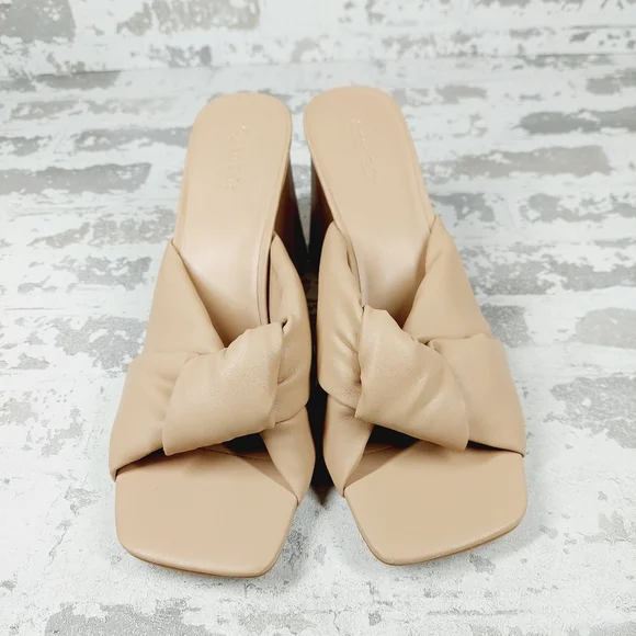 NEW Open Edit Saydee Tan Cream Block Heel Slip On Square Toe Sandals O816 - Picture 3 of 15